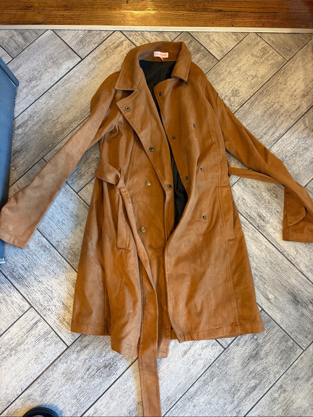 Women’s Brown Suede Trench Coat - Classic Belted Style